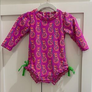 RuffleButts Baby Girl Pineapple Print Long Sleeve Rash Guard Swimsuit 6-12M